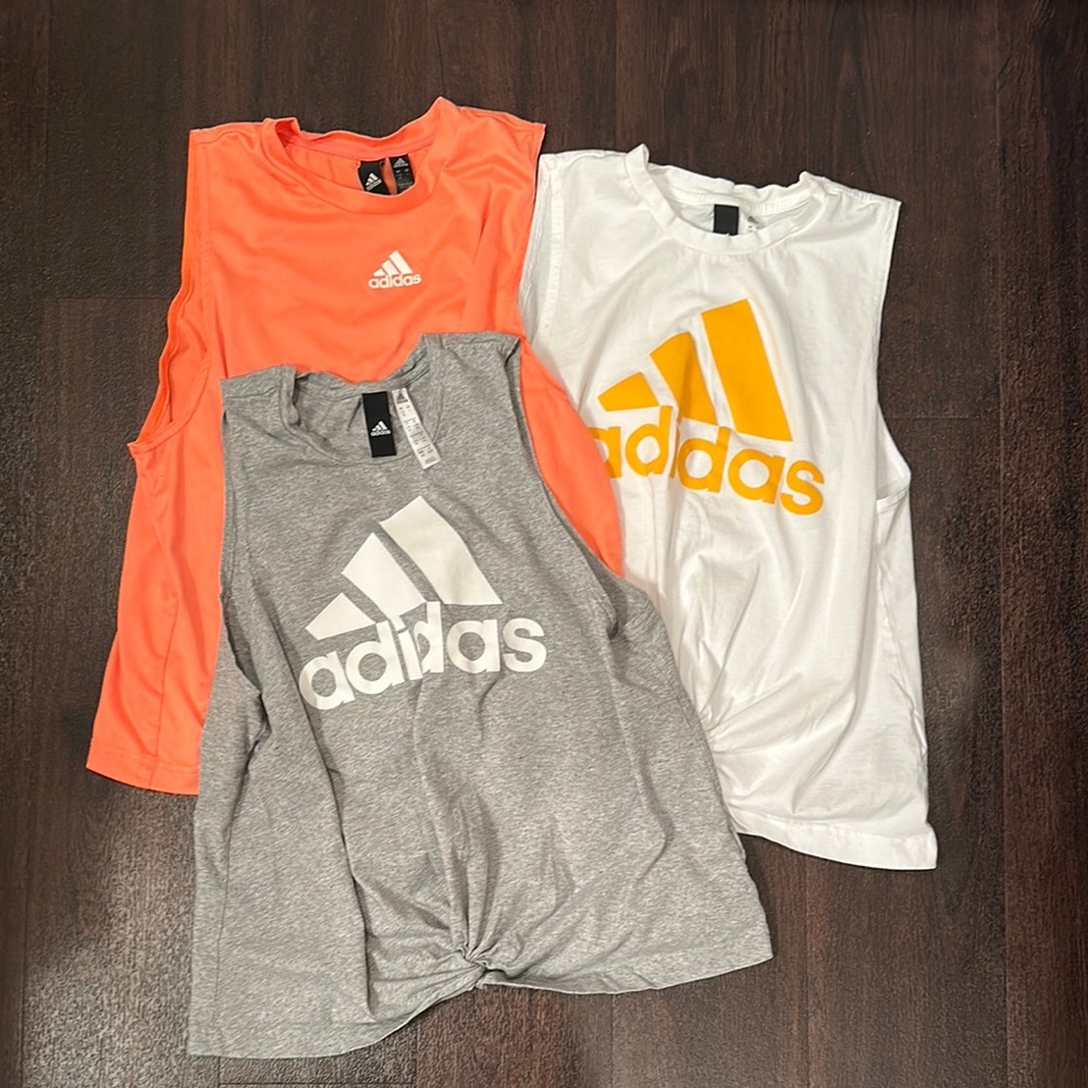 Adidas Sleeveless Tops - Orange, White, and Gray